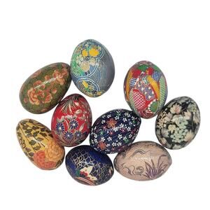 Vintage Paper Mache Eggs Set of 9 Floral Decor 2.75"x2" CB